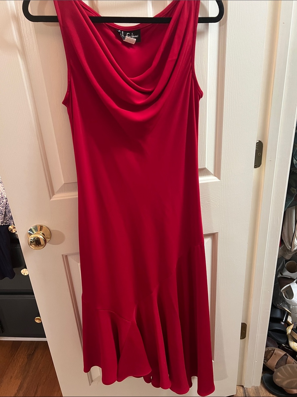 Cowl Neck Red Handkerchief Hem Date Night Dress
